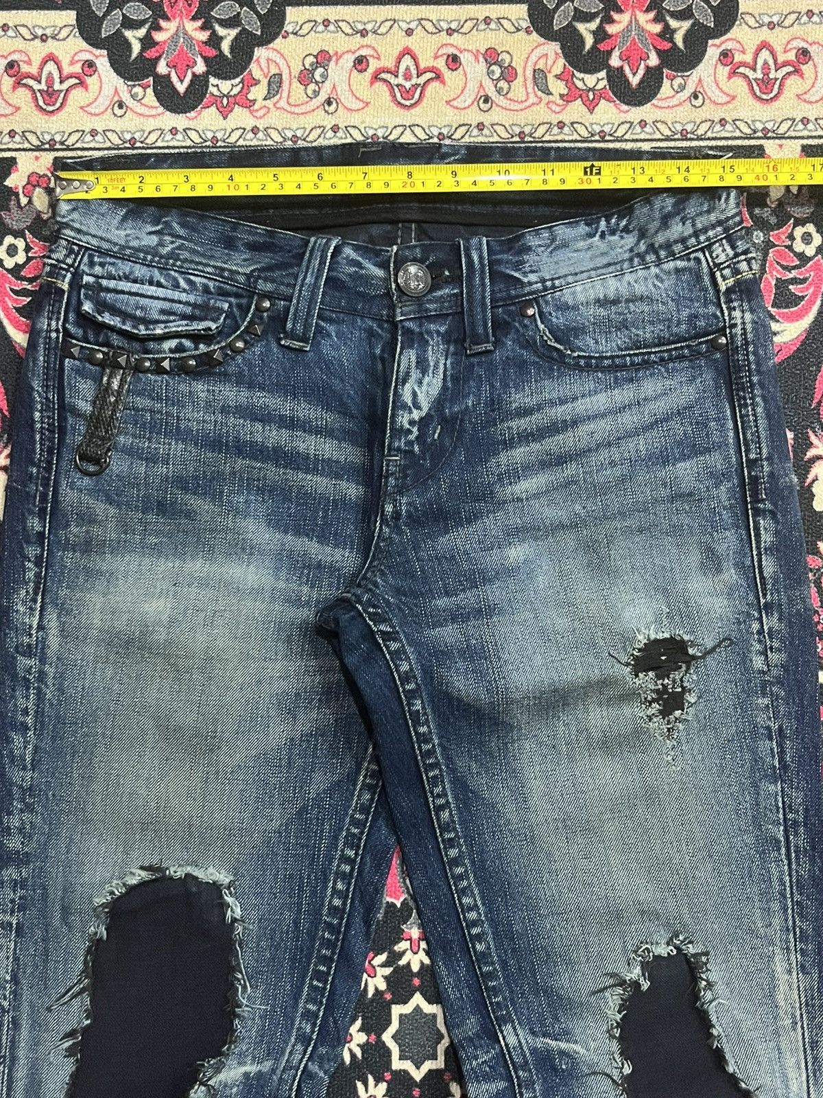 Tornado Mart Vintage Midas Snake Skin Studded Blue Crack Wash Flare Jeans Size US 30 / EU 46 - 13 Thumbnail