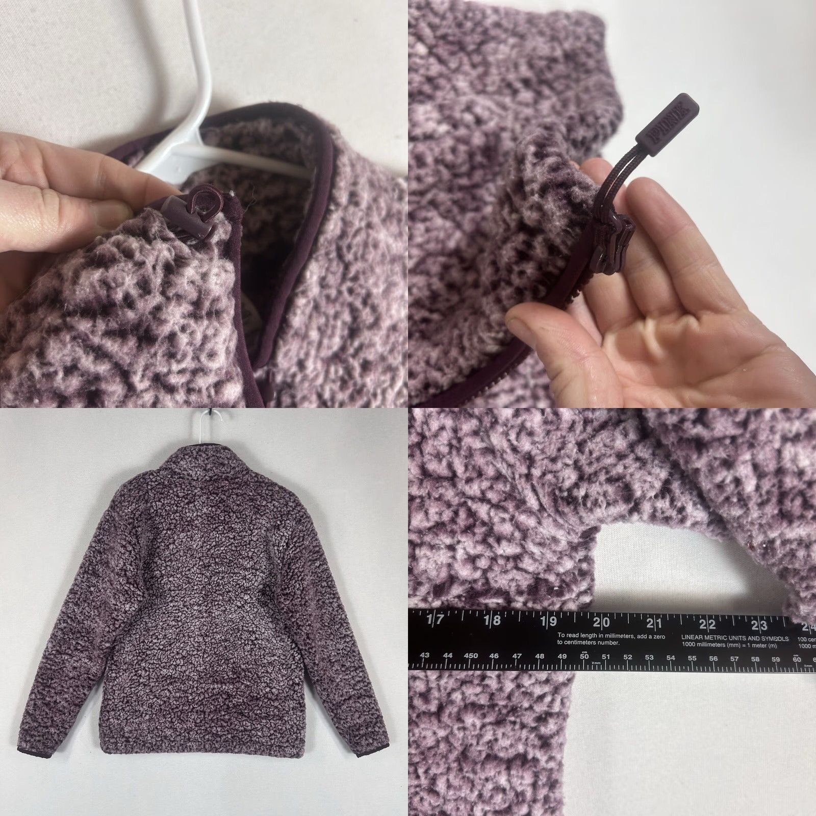 Pinko PINK VS Full Zip Sherpa Fleece Jacket Sweater Womens XS Plum Mock Neck Jacket, Long Sleeve, Solid, Classic Outdoor, Pockets, Regular Fit Size XS / US 0-2 / IT 36-38 - 8 Thumbnail