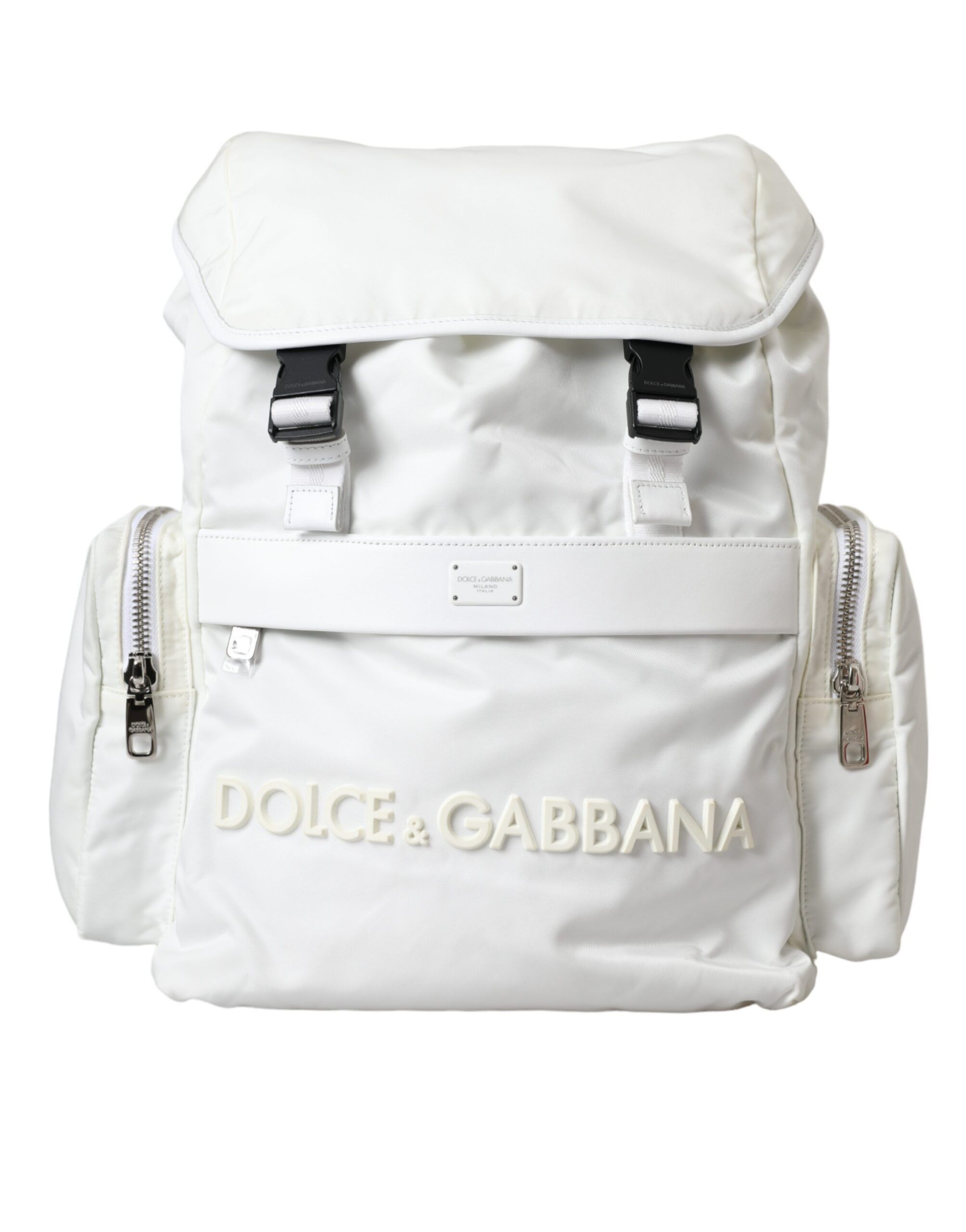 Dolce & Gabbana White Nylon Rubber Logo Backpack Rucksack Men's Bag Size ONE SIZE - 1 Thumbnail