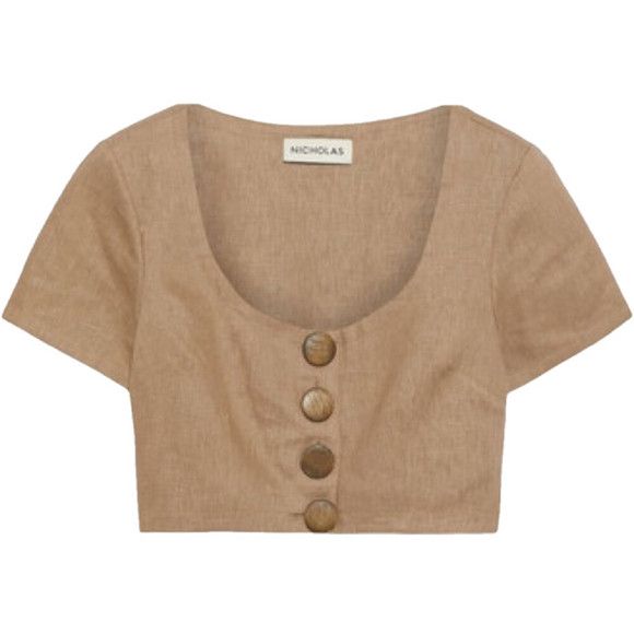NICHOLAS Nicholas Taupe Linen Crop Top - 10 Size L / US 10 / IT 46 - 1 Thumbnail