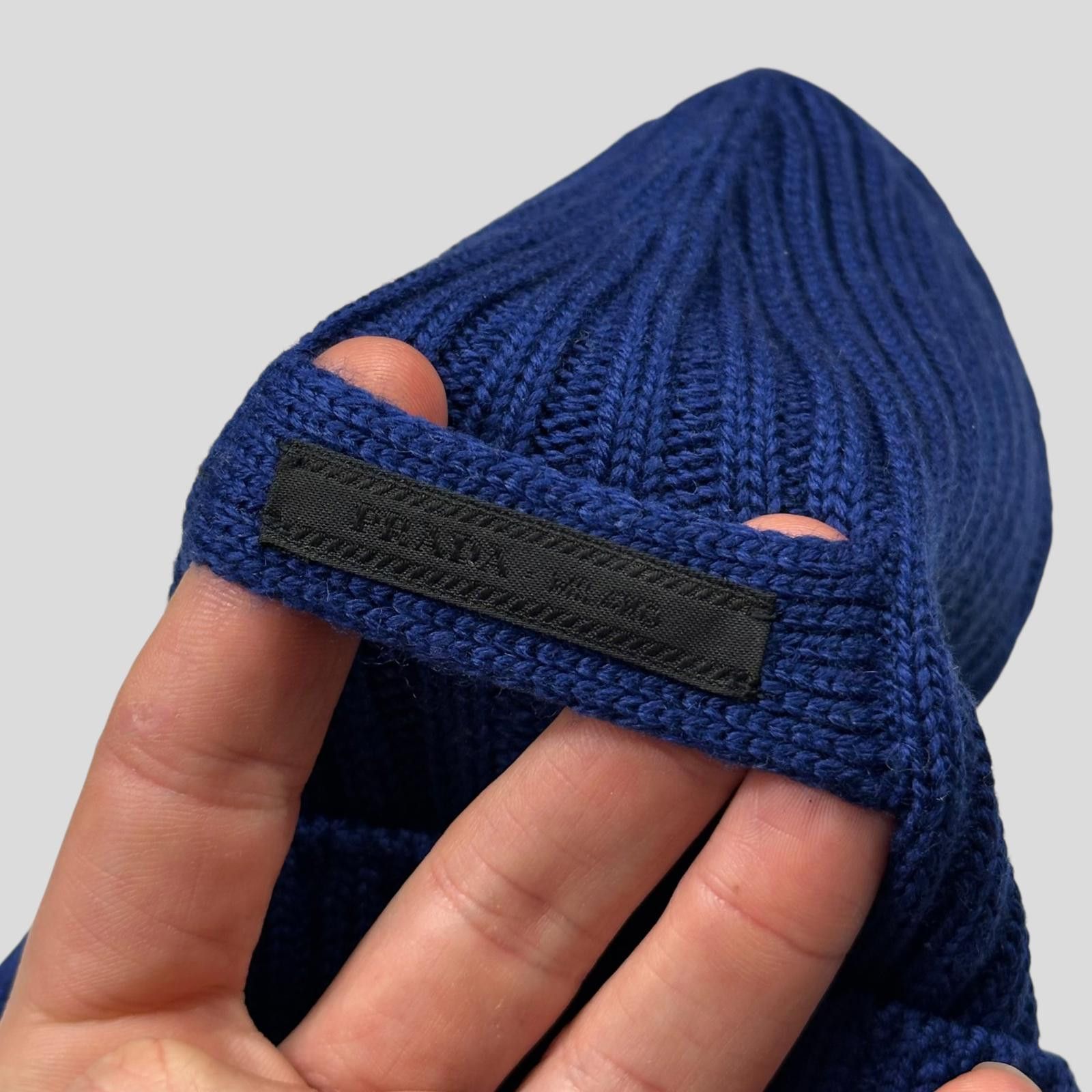 Prada Prada 2020 Virgin Wool Blue Ribbed Logo Beanie Size ONE SIZE - 2 Thumbnail