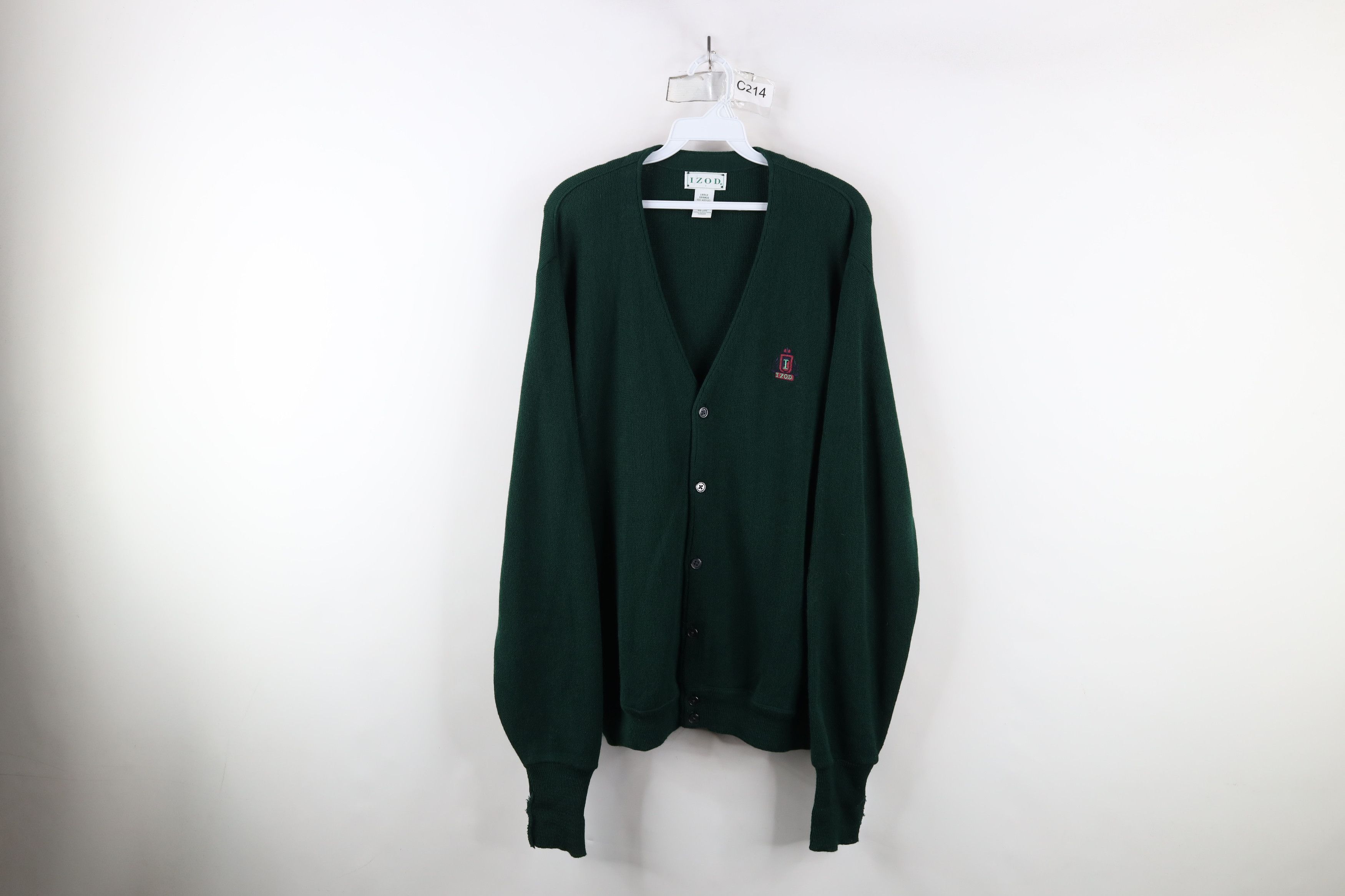 Izod × Vintage Vintage 90s Izod Knit Cardigan Sweater Hunter Green Acrylic Size US L / EU 52-54 / 3 - 1 Thumbnail