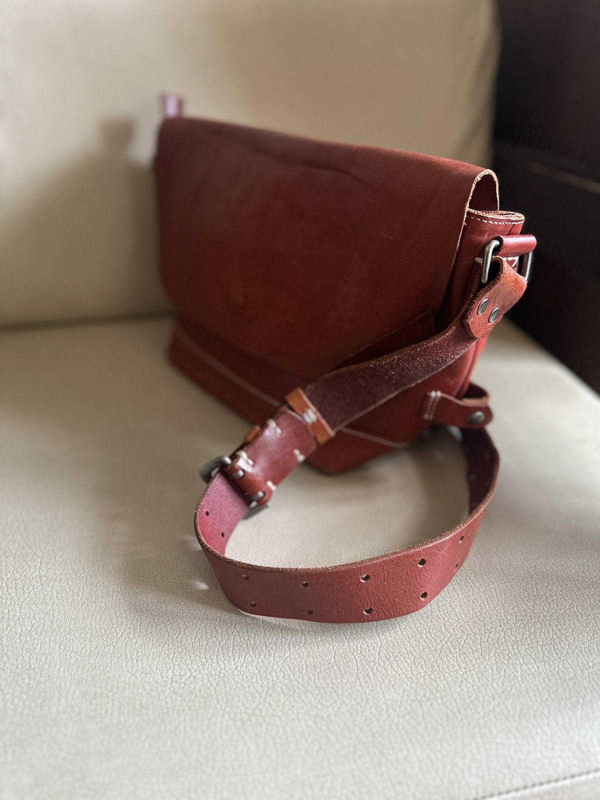 Comme des Garcons Homme Vintage Japan made Red Leather Patina Sling Bag Size ONE SIZE - 14 Thumbnail