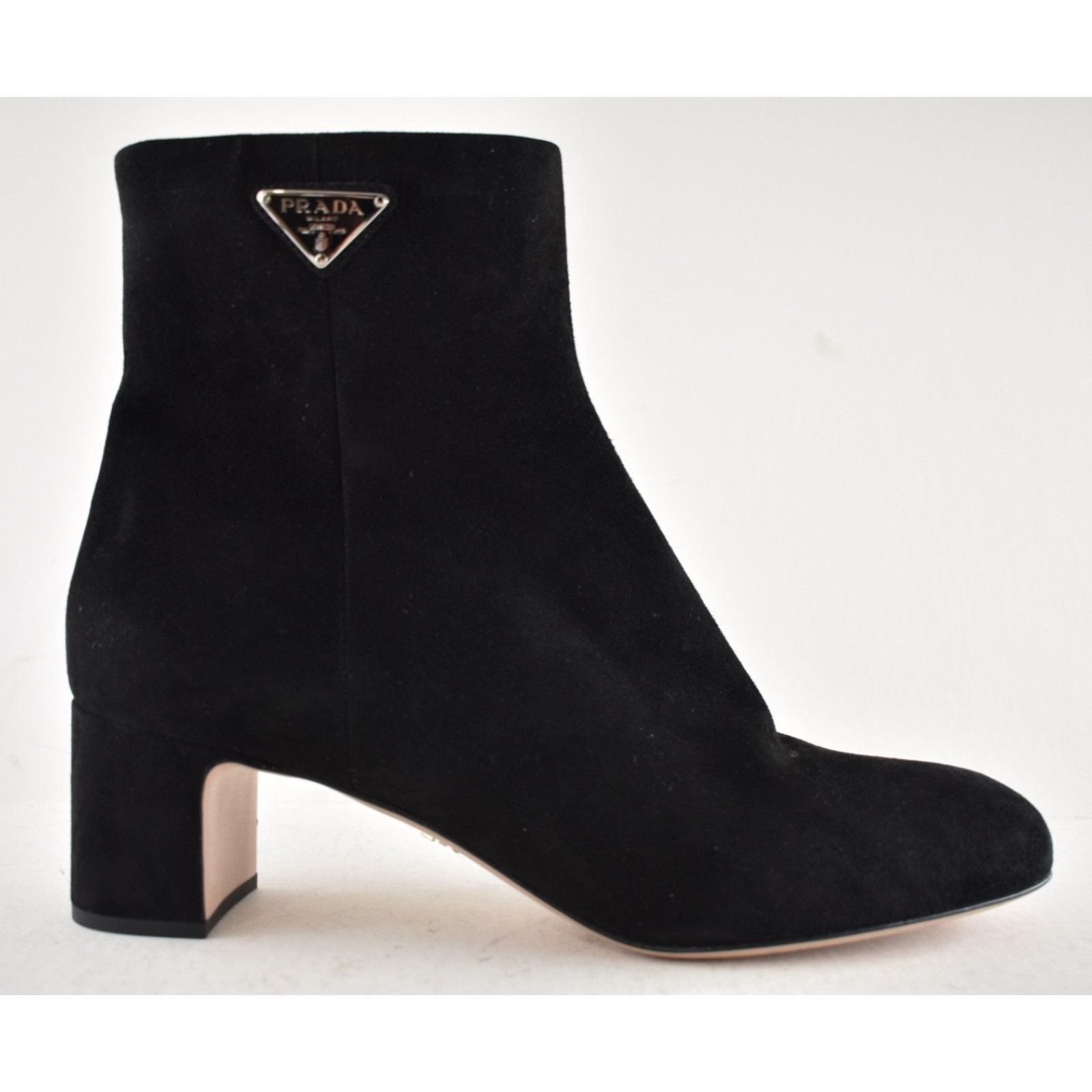 Prada Prada 55MM Tronch Black Suede Silver Logo Short Ankle Size US 8.5 / IT 38.5 - 2 Thumbnail