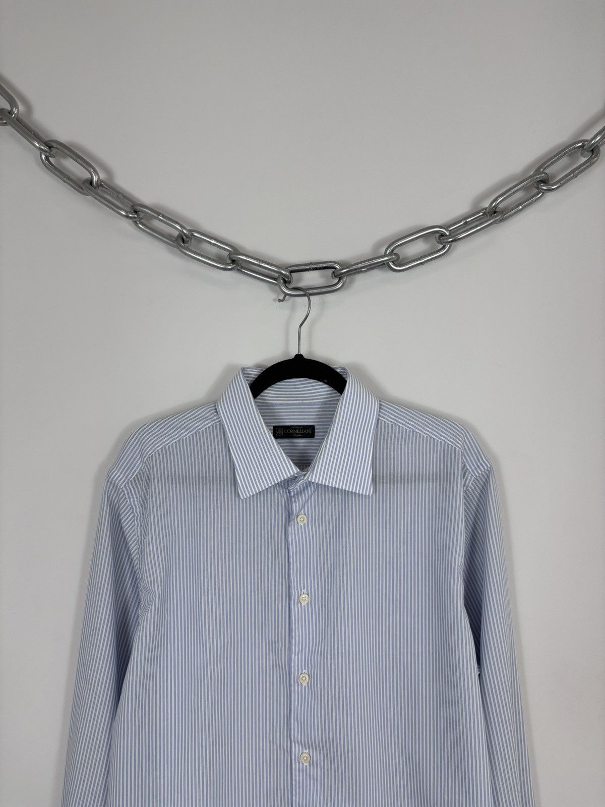Corneliani Corneliani Men’s Light Blue Striped Button Up Dress Shirt Size US XL / EU 56 / 4 - 2 Thumbnail