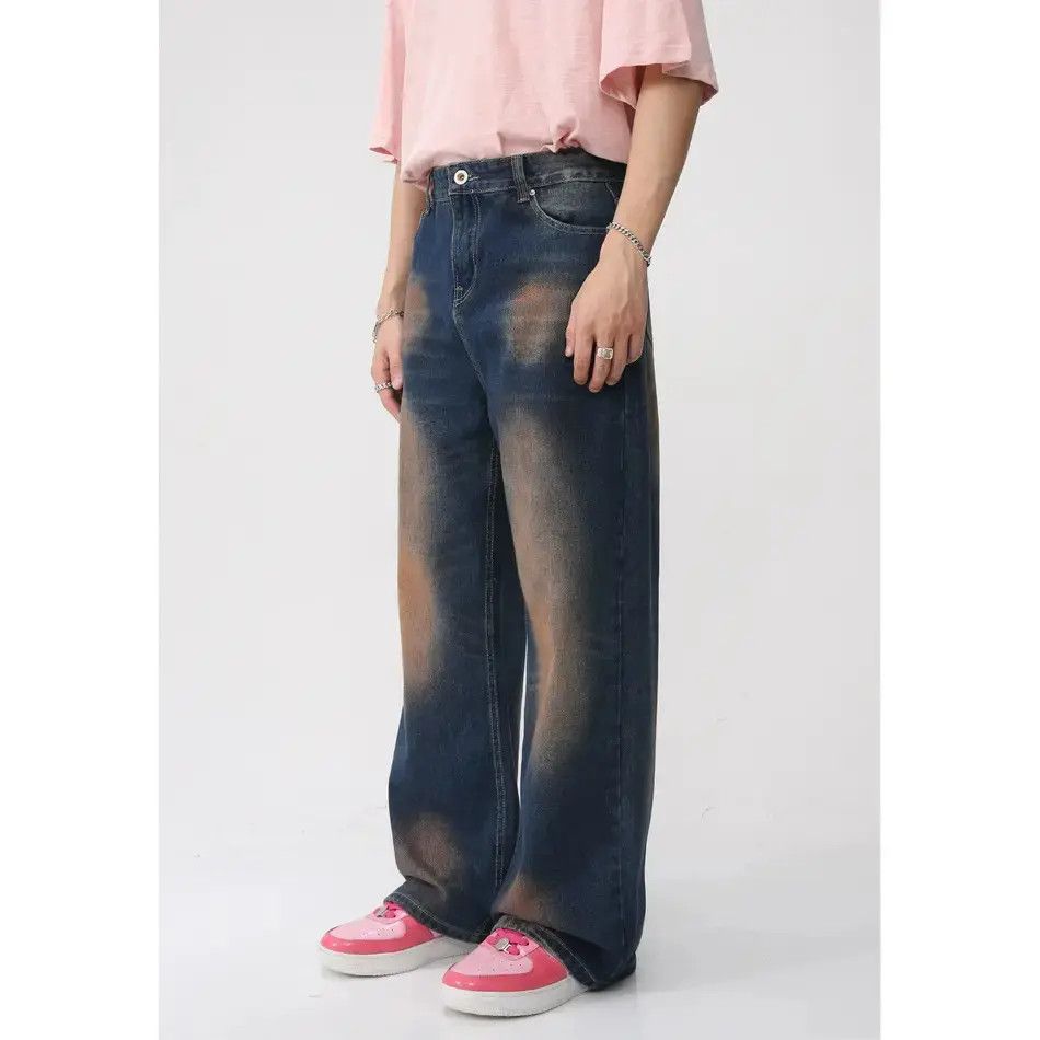 Japanese Brand Retro loose straight leg wide leg tie dye jeans Size US 32 / EU 48 - 3 Thumbnail