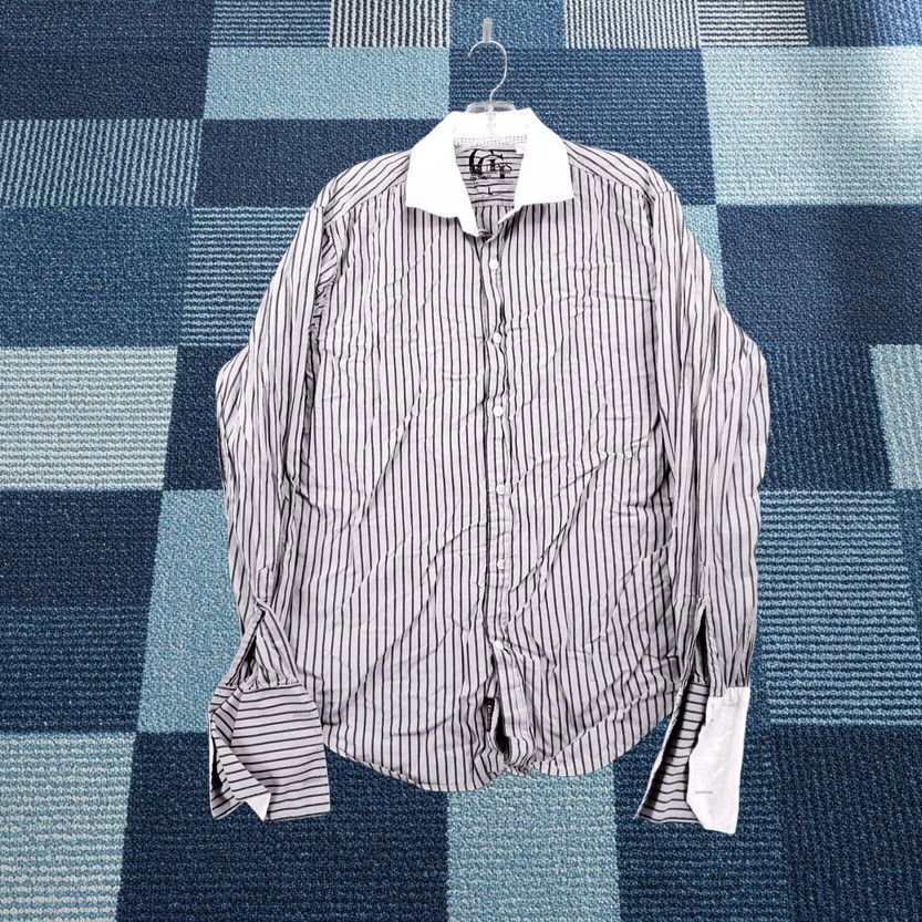 Guess GUESS Shirt Mens L Large Casual Button-Up Gray Striped Long Sleeves Cotton Womens Size L / US 10 / IT 46 - 1 Thumbnail