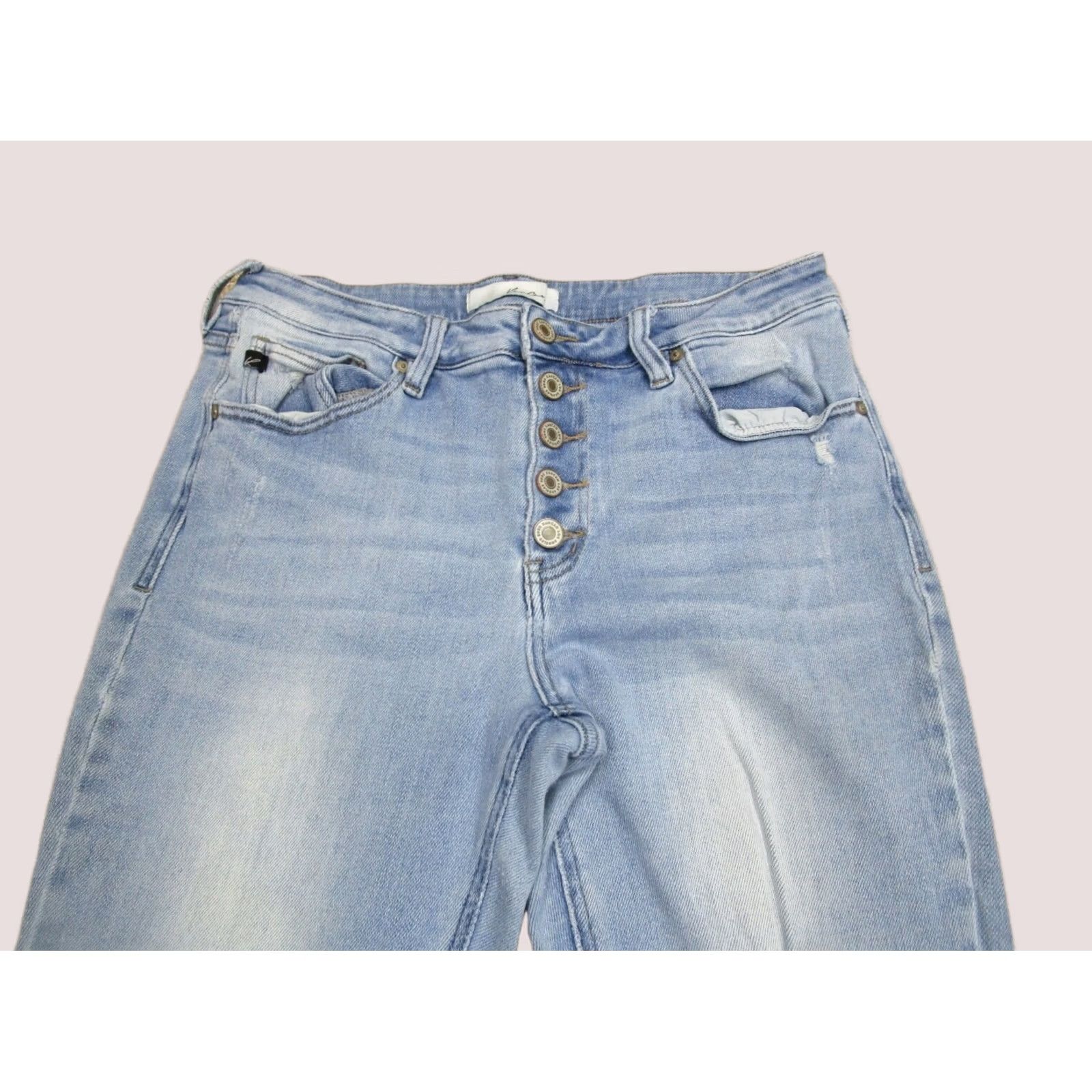 Vintage KanCan Jeans Women 31 Light Blue High Rise Flared Distressed 5-Pocket Denim Pants Shine Logo Bohemian Hippie 90s Style Womens Size 24" / US 00 / IT 34 - 1 Thumbnail