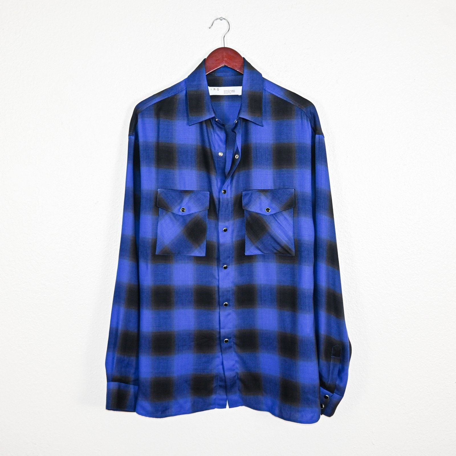 Iro IRO Zephir Plaid Print Pearl Snap Over Shirt Electric Blue Size US M / EU 48-50 / 2 - 2 Thumbnail