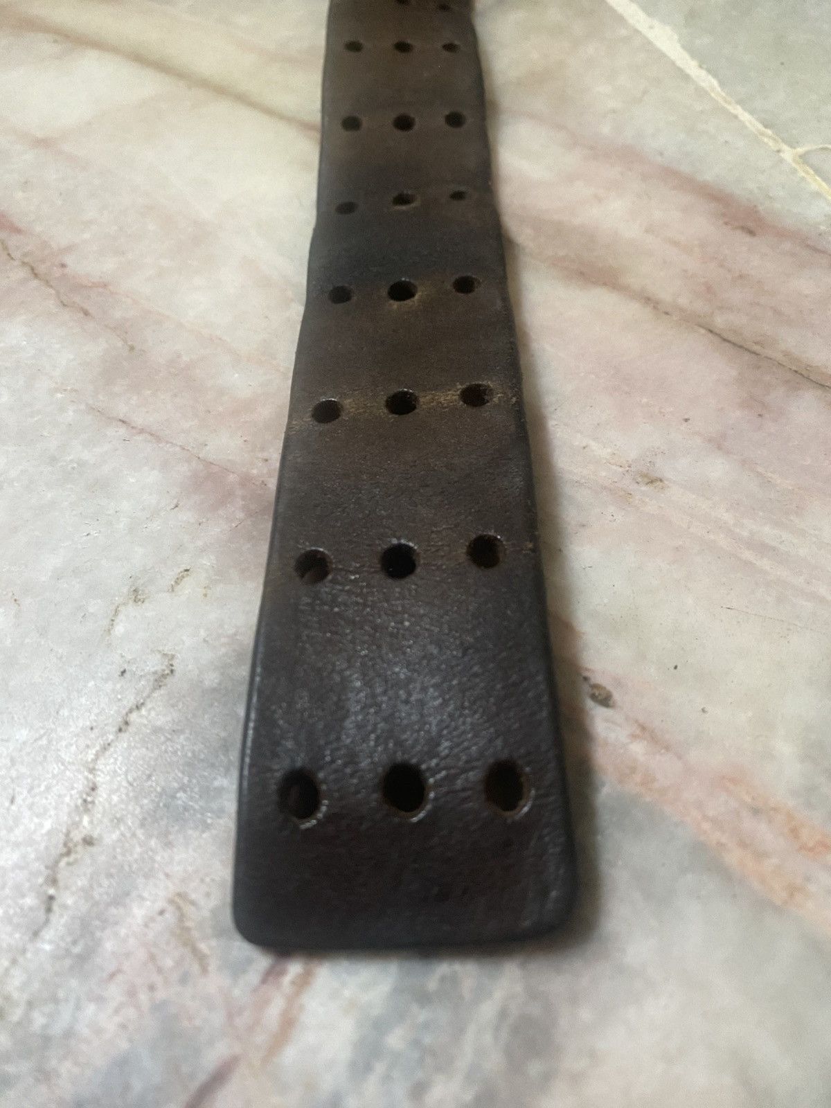 Genuine Leather Brown Leather Triple Holes Belt with Oval Buckle Size ONE SIZE - 4 Thumbnail
