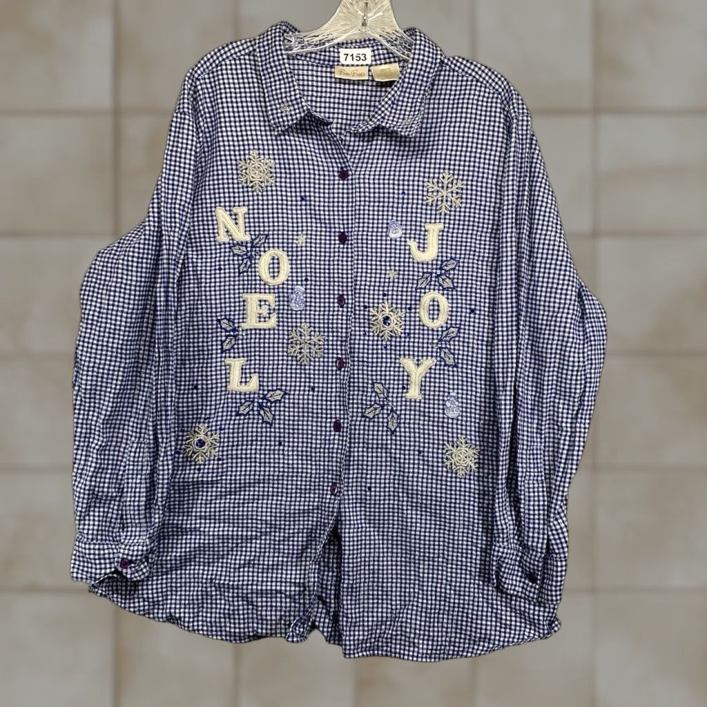 Vintage VINTAGE Bobbie Brooks Women's Plus Size Christmas Shirt 18W Blue Plaid Long Sleeve Sequin Snowmen Snowflakes Holiday Winter Size XXL / US 16-18 / IT 52-54 - 1 Thumbnail
