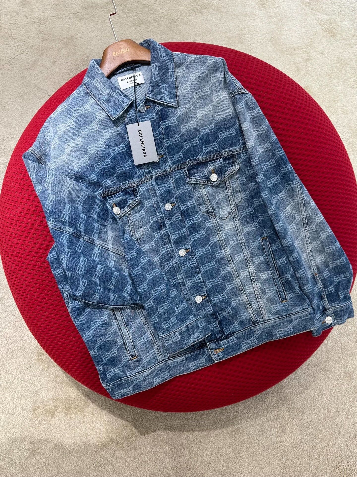 Balenciaga Balenciaga Blue Logo Print Denim Jacket Size US XS / EU 42 / 0 - 3 Thumbnail