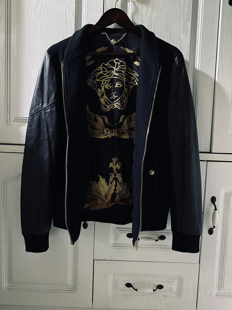 Versace Versace Knitted embroidered patchwork jacket leather jacke Size US L / EU 52-54 / 3 - 7 Thumbnail