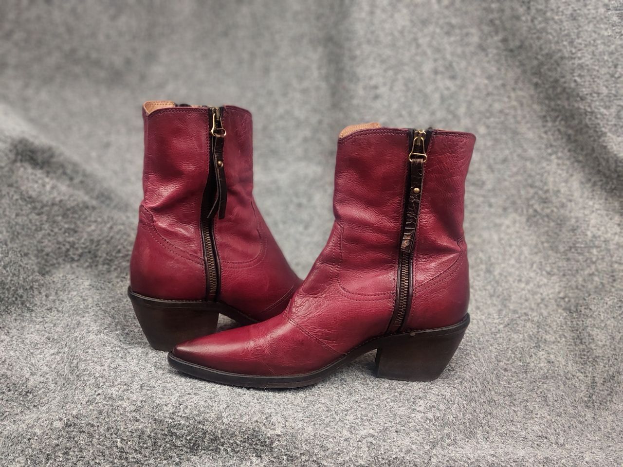 A.S.98 A.S.98 Design Charlie Red Leather Zip Ankle Western Boots Size US 9 / IT 39 - 13 Thumbnail