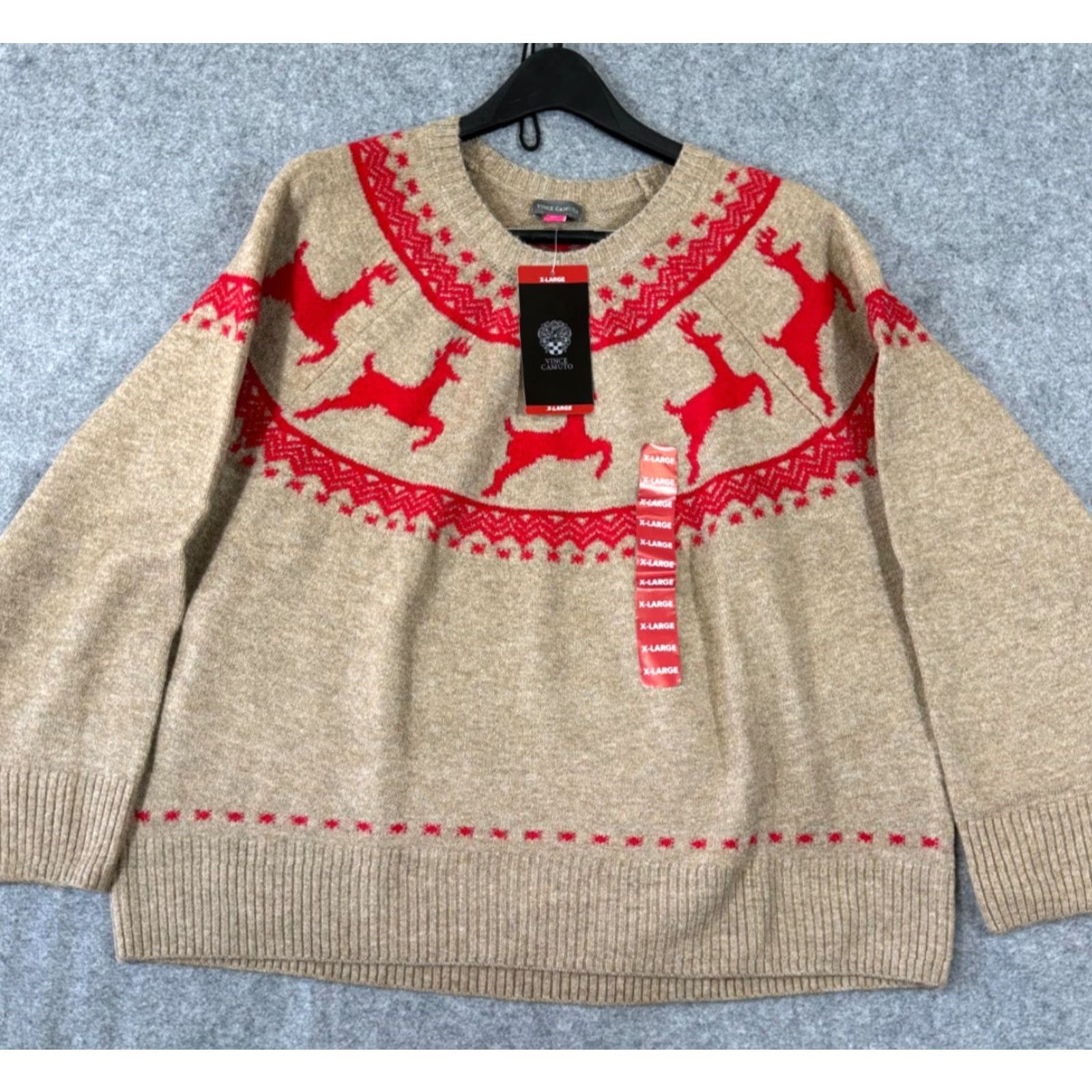 Vince Camuto Vince Camuto Holiday Sweater Womens XL Brown Red Reindeer Fair Isle Stretch NWT Size XL / US 12-14 / IT 48-50 - 2 Thumbnail