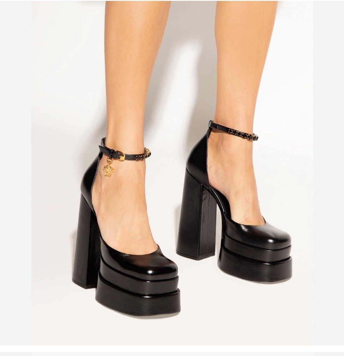 Authentic Versace Aevitas Black Leather Platform Pumps