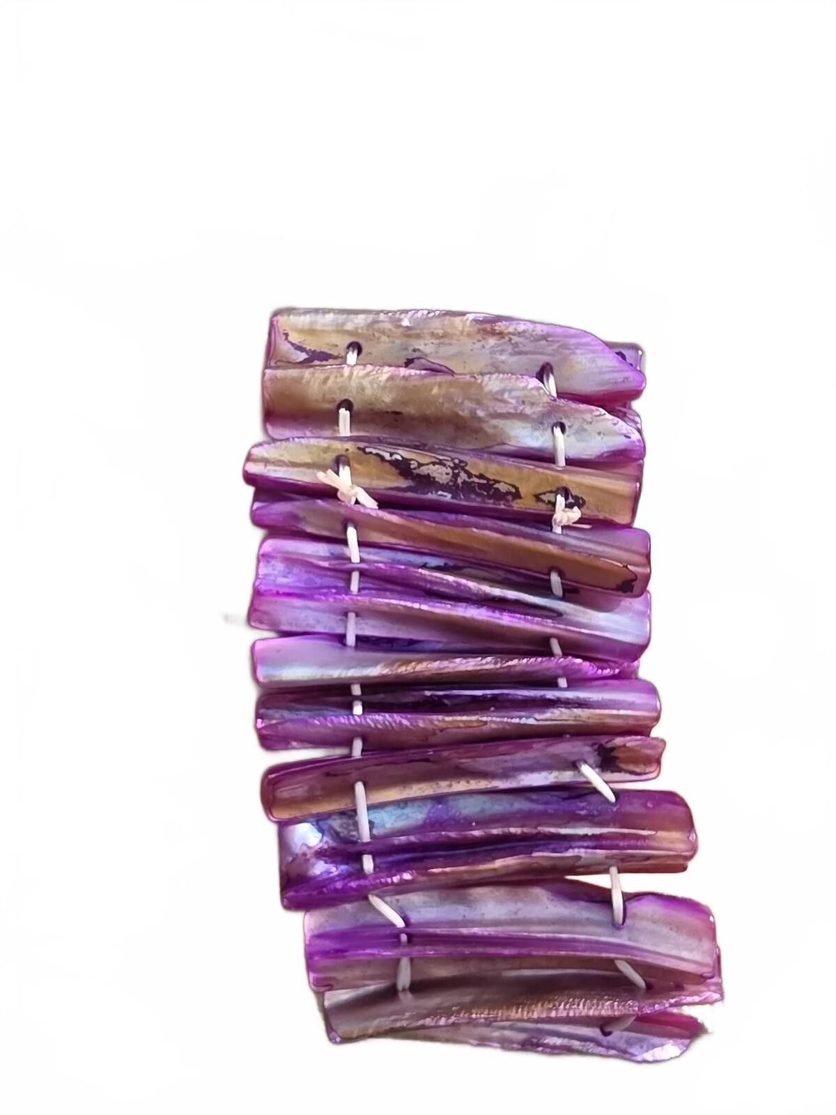 The Unbranded Brand Vintage Abalone Vibrant Purple Shell Stretch Bracelet Chunky Size ONE SIZE - 7 Thumbnail