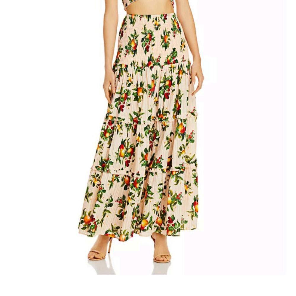 image of Significant Other Lily Fruit Printed Maxi Skirt Size 4 NWT in Cream, Women's