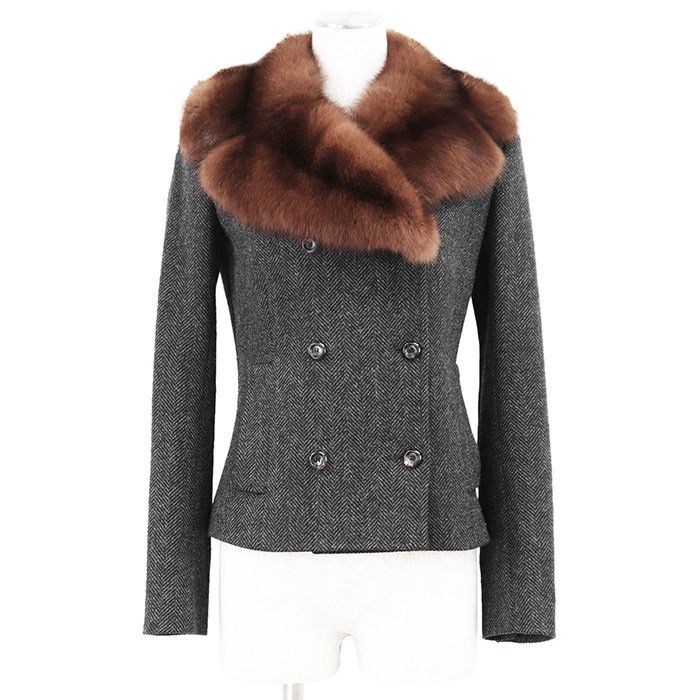 Dolce & Gabbana Dolce & Gabbana Dolce&Gabbana Herringbone Sable Tweed Jacket Natural Material Outerwear Size ONE SIZE - 1 Thumbnail
