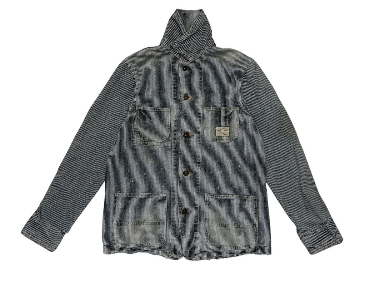 Japanese Brand Sweet Camel Denim Worker Pinstripes Distressed Jacket Size US S / EU 44-46 / 1 - 1 Thumbnail