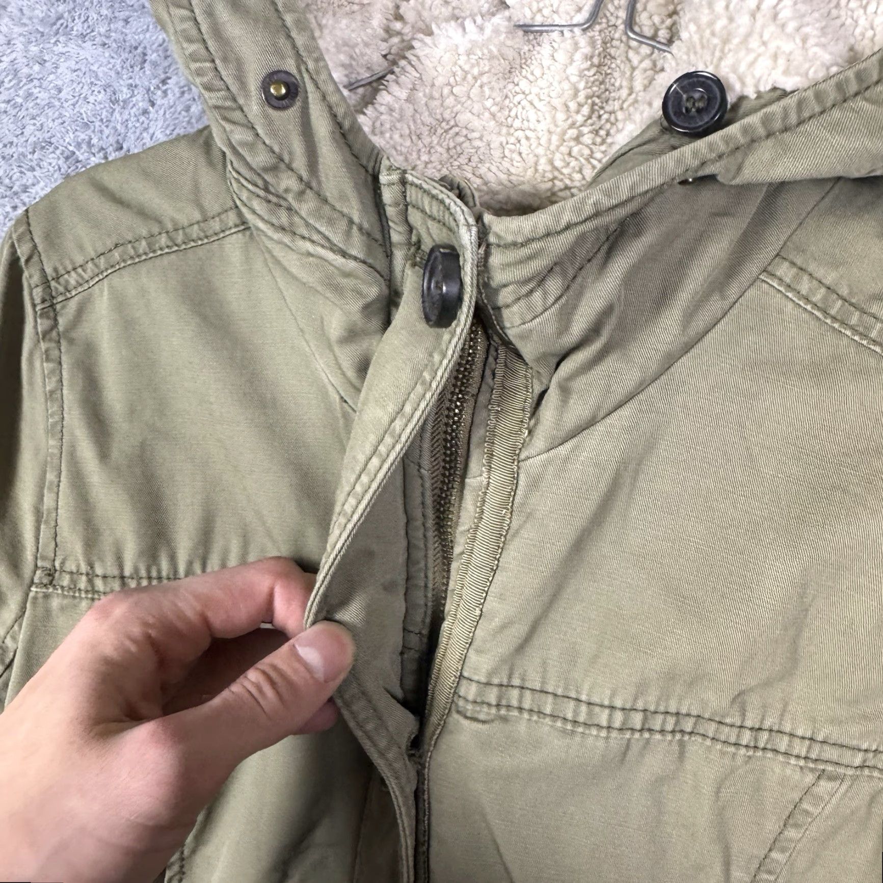 Abercrombie & Fitch Abercrombie & Fitch Jacket Womens M Sherpa Parka Trench Field Chore Coat VTG Y2K Green Hooded Long Sleeve Size M / US 6-8 / IT 42-44 - 7 Thumbnail