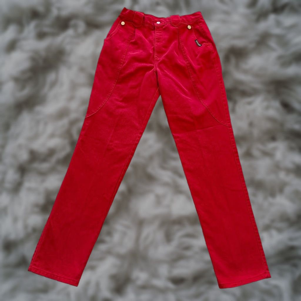 VINTAGE Roughrider by Circle T Jeans Women’s 32 Red High Waist Western Bare Back Straight Jeans Mens?