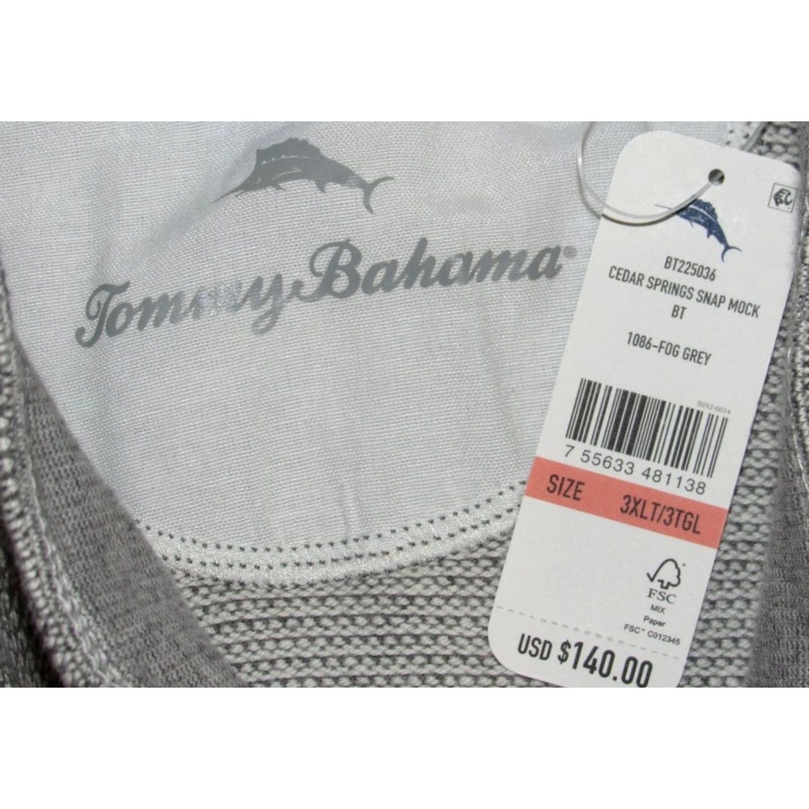Tommy Bahama VINTAGE TOMMY BAHAMA Fog Grey Cedar Springs Snap Mock Sweater 3XLT NWT Size US XXL / EU 58 / 5 - 4 Thumbnail
