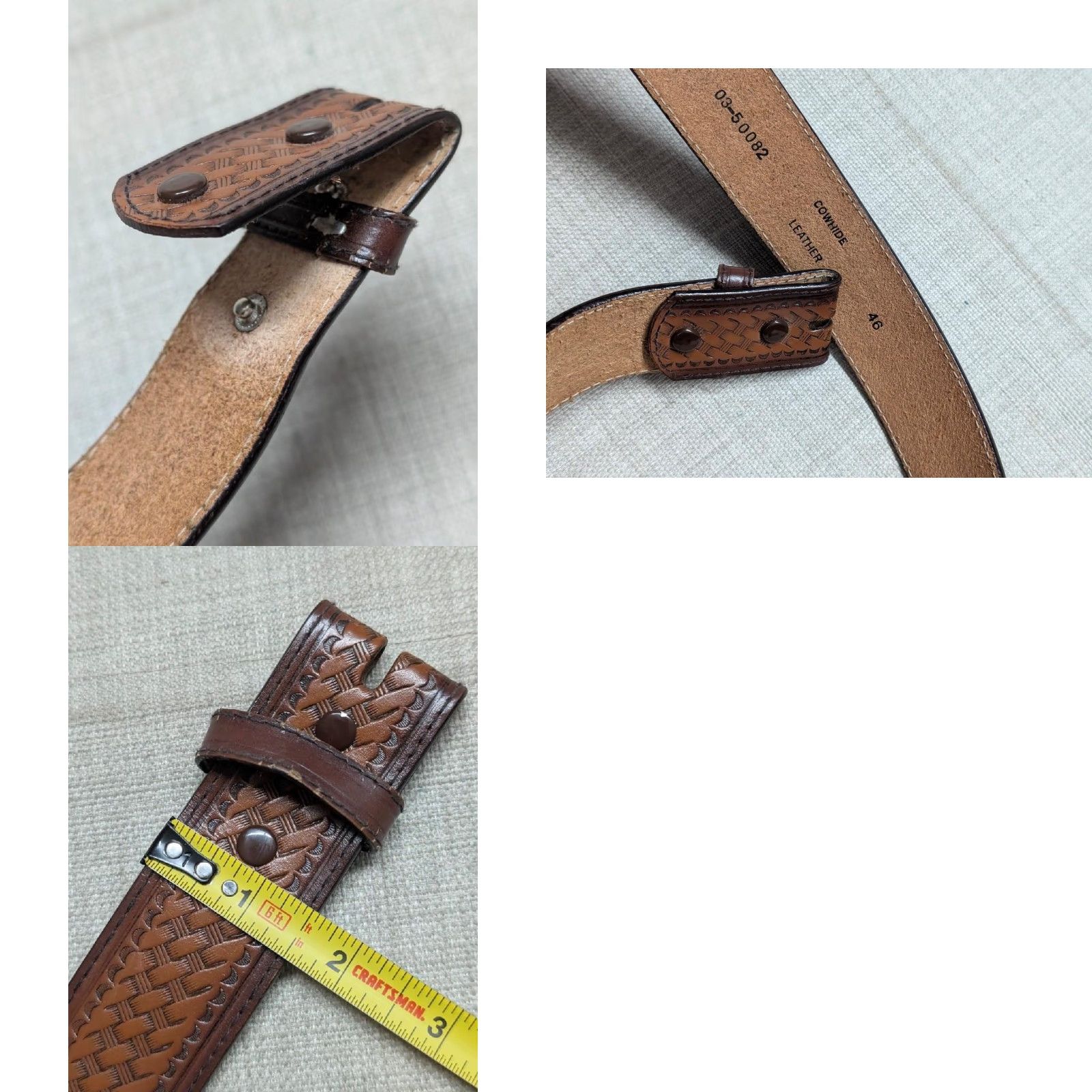 Vintage VINTAGE WESTERN BELT Men 46 Brown Cowhide Leather Basketweave Tooled Buckle 1-1/2" Wide Cowboy Belt Size 46 - 8 Thumbnail