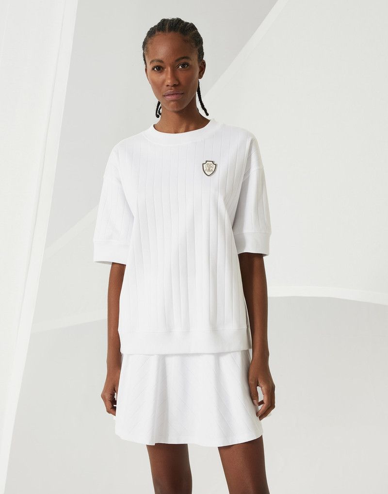 Brunello Cucinelli o1la1rc1a0326 Cotton Wide Ribbed Interlock T-Shirt in White Size XL / US 12-14 / IT 48-50 - 1 Thumbnail