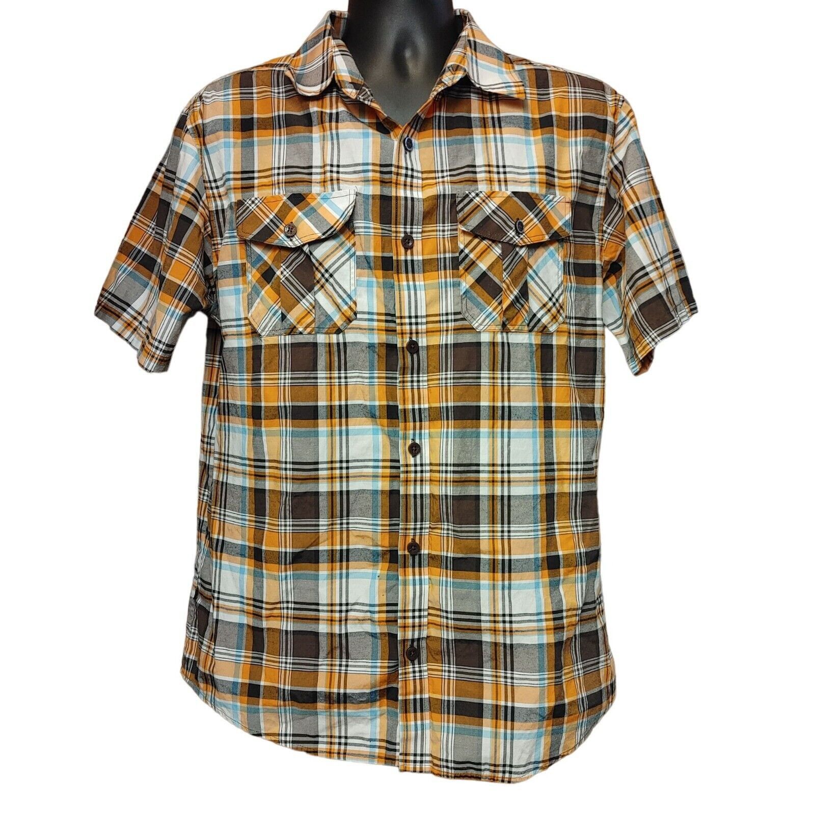 Other Ablanche Men's Orange/Gray Plaid Short Sleeve Button Down Size US L / EU 52-54 / 3 - 1 Thumbnail