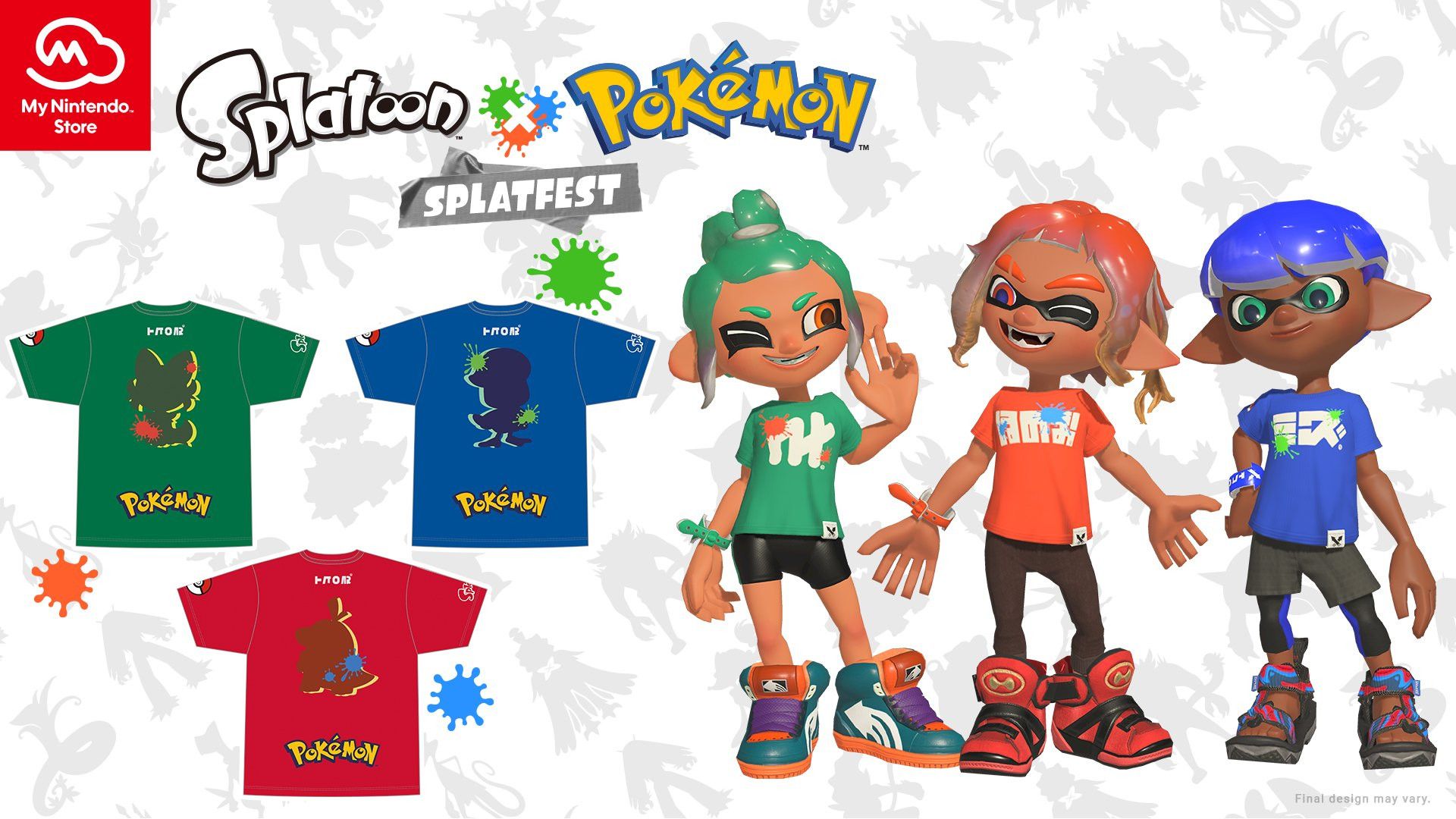 Pokemon Splatoon x Pokemon Centre 😻 Tshirt Anime Game Size US L / EU 52-54 / 3 - 5 Thumbnail