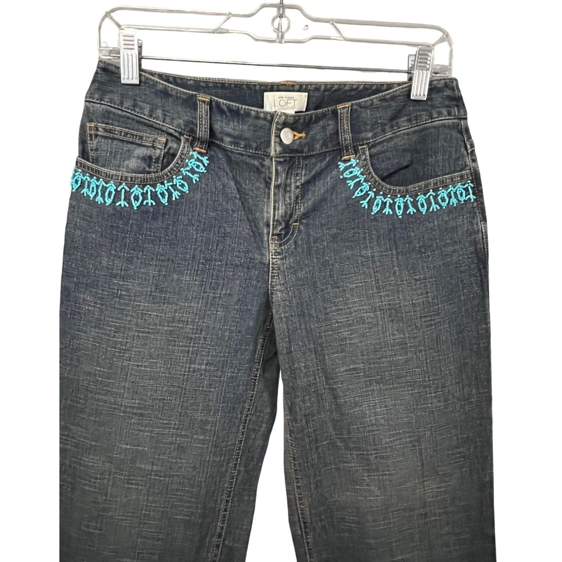 Vintage Ann Taylor Loft Womens Vintage Blue Denim Beaded Bootcut Jea Size 26" / US 2 / IT 38 - 3 Thumbnail