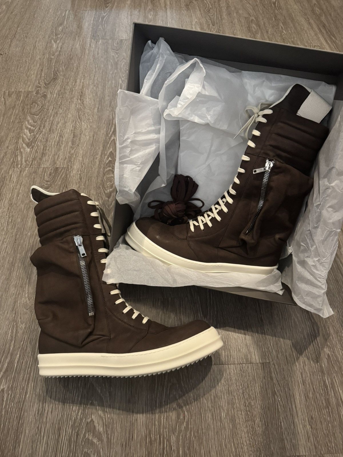 Pre-owned Rick Owens Chocolate Brown Nubuck Cargobasket Sneakers 48