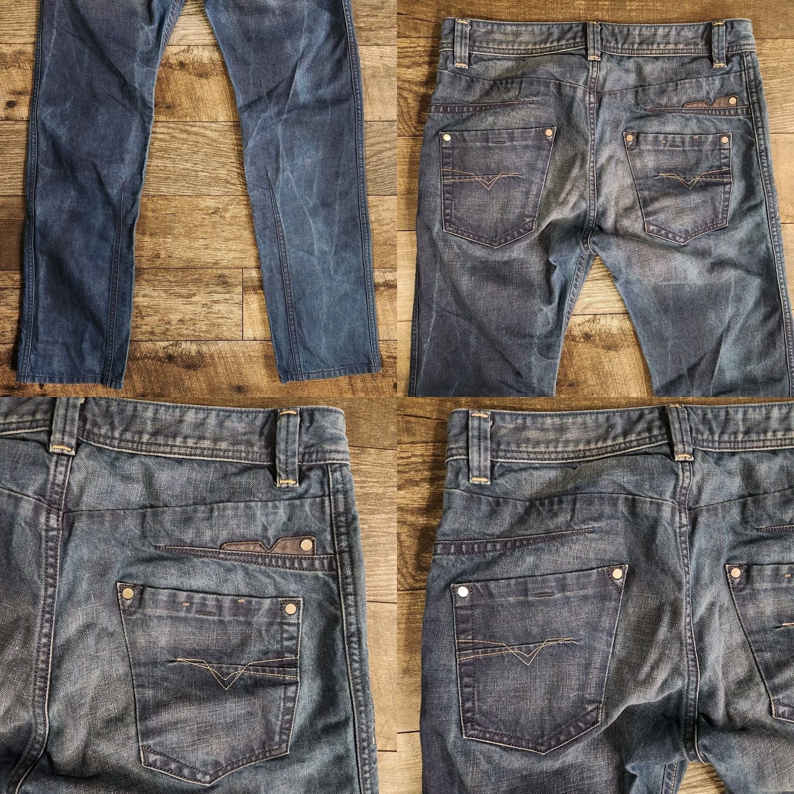 Diesel Diesel Jeans Mens 30x30 Blue Tapered Slim Distressed Faded Stretch Darron Denim Leather Pockets Size US 30 / EU 46 - 8 Thumbnail