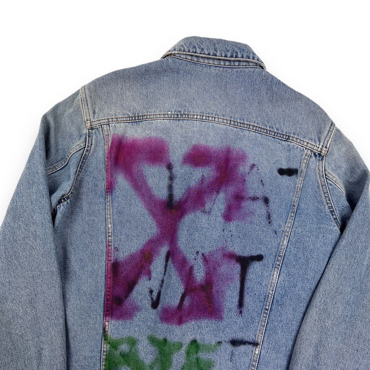 image of Off White Off-White Spray Denim Jacket in Blue, Men's (Size XL)