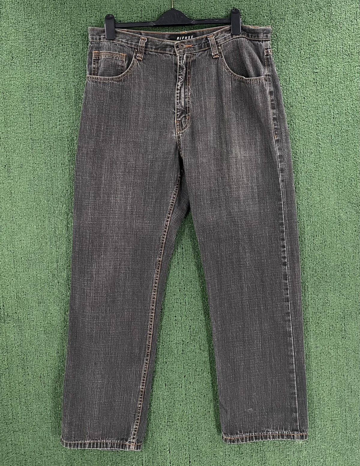 Other Vintage Y2K Refuse Embroidered Baggy Black Jeans Mens 38x31 Size US 38 / EU 54 - 4 Thumbnail