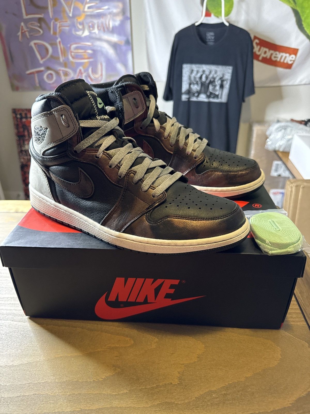 image of Jordan Brand 1 Shadow Patina Shoes in Brown, Men's (Size 13)