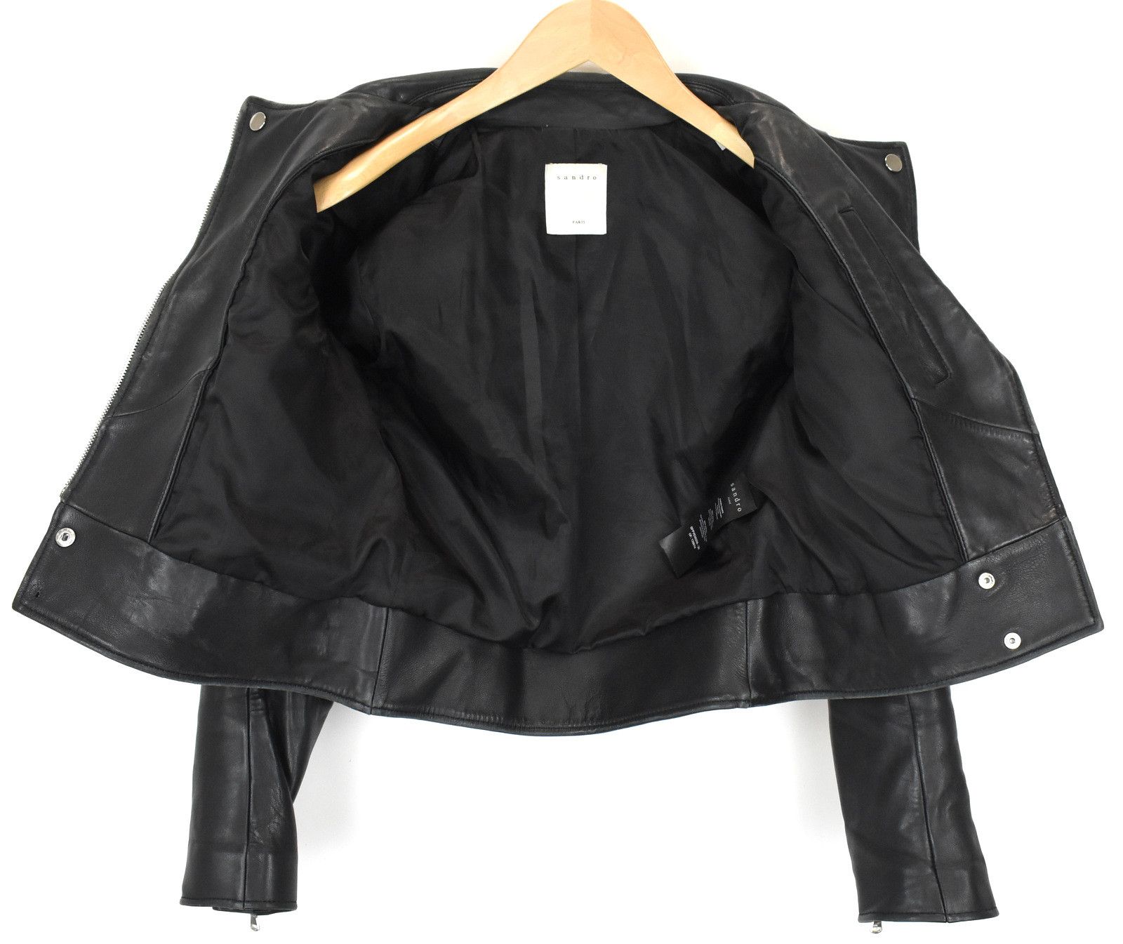 Sandro SANDRO Jacket Women XS Cropped Leather Asymmetrical Zip Size XS / US 0-2 / IT 36-38 - 4 Thumbnail