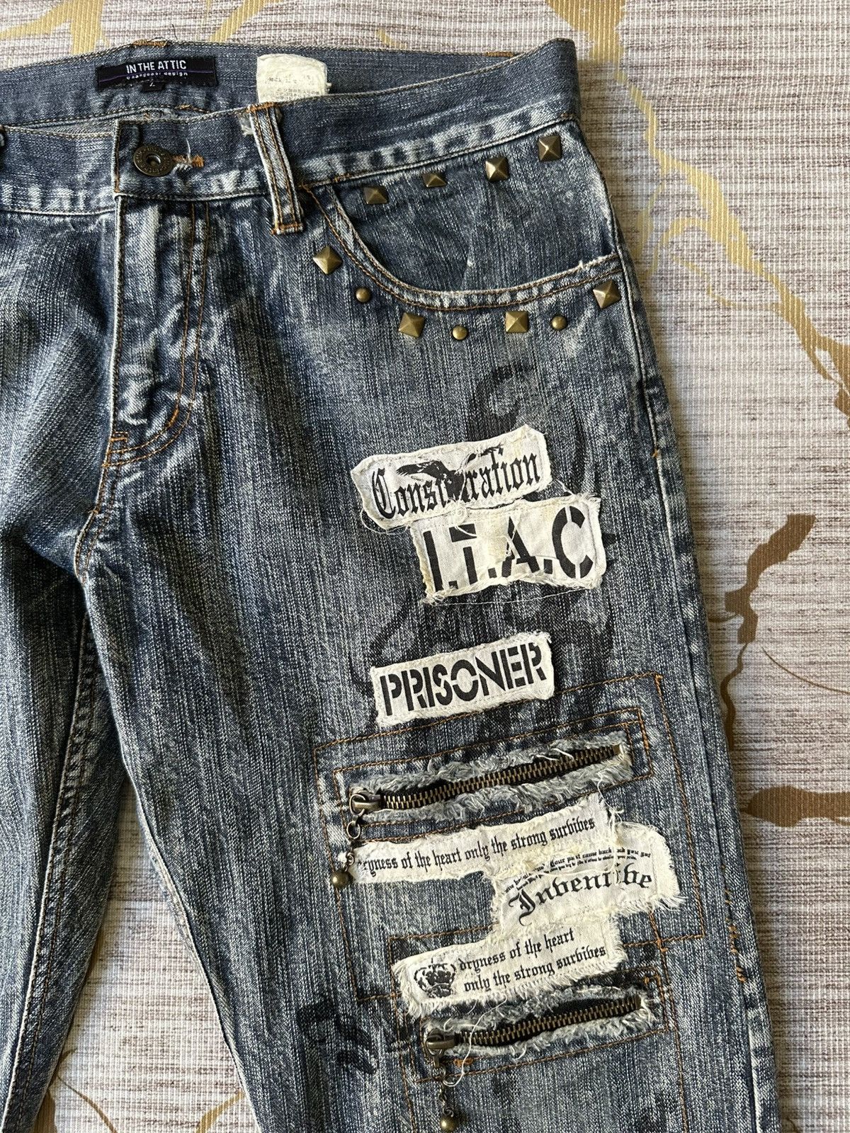 In The Attic FLARE In The Attic Sublimation Studded Poem Patchwork Denim Size US 31 - 12 Thumbnail