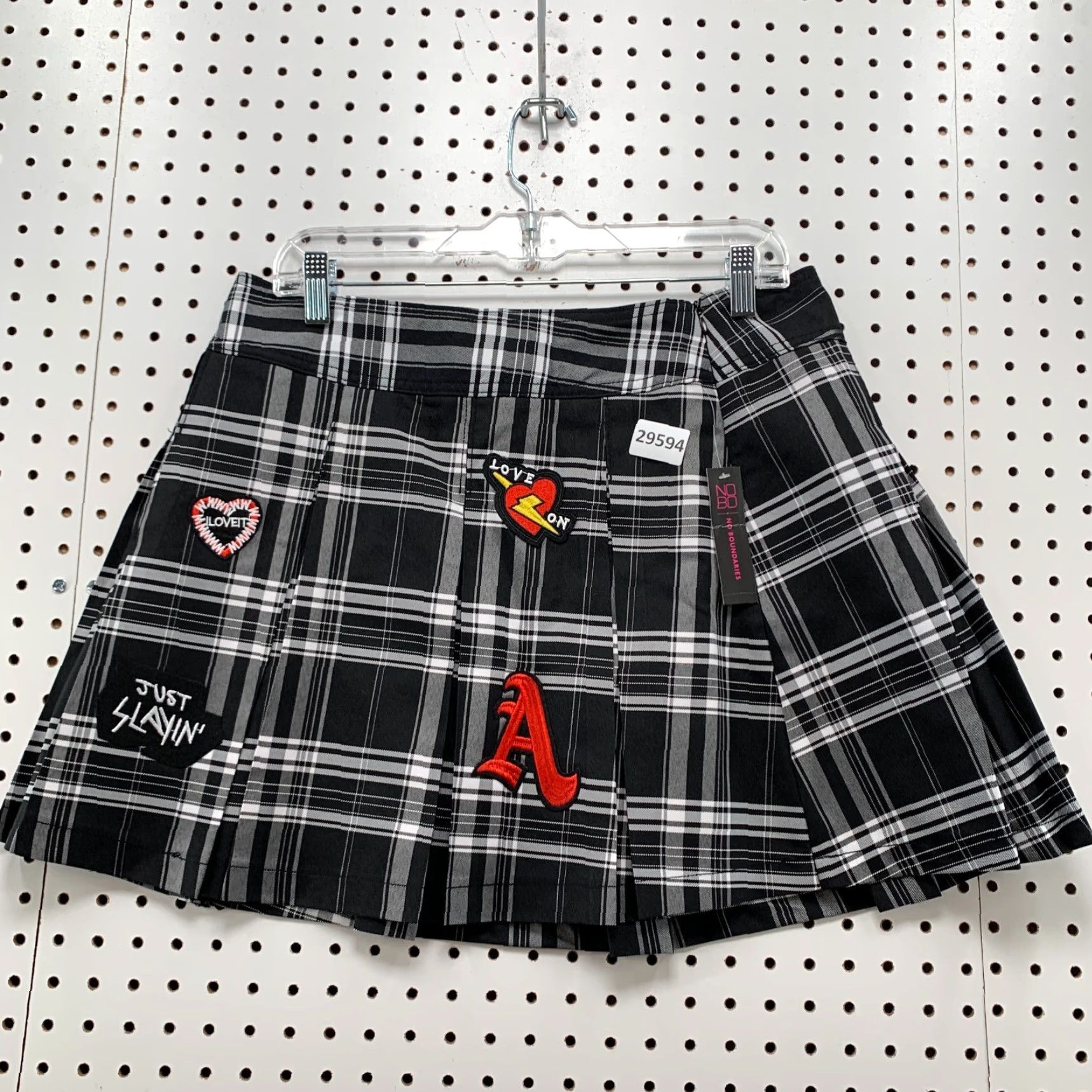 Vintage NO Boundaries Plaid Mini Skirt Womens Large White Black Just Slayin Patch 32x16 Size 36" / US 14 / IT 50 - 5 Thumbnail