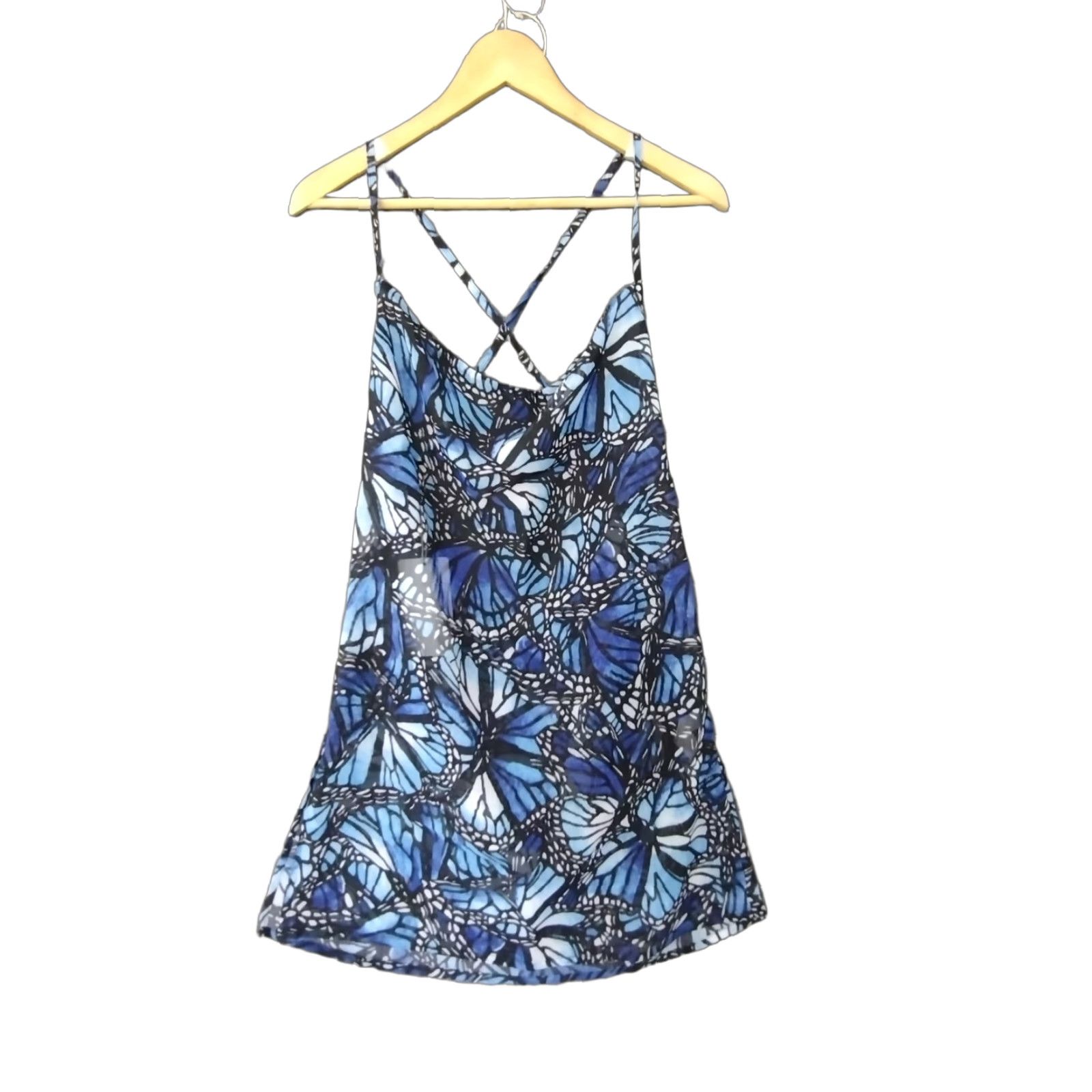 Vintage Toluca Swim Dress Mini Sleeveless Cowl Neck Sheer Blue M Beach Casual Short Polyester Solid Women Size M / US 6-8 / IT 42-44 - 1 Thumbnail