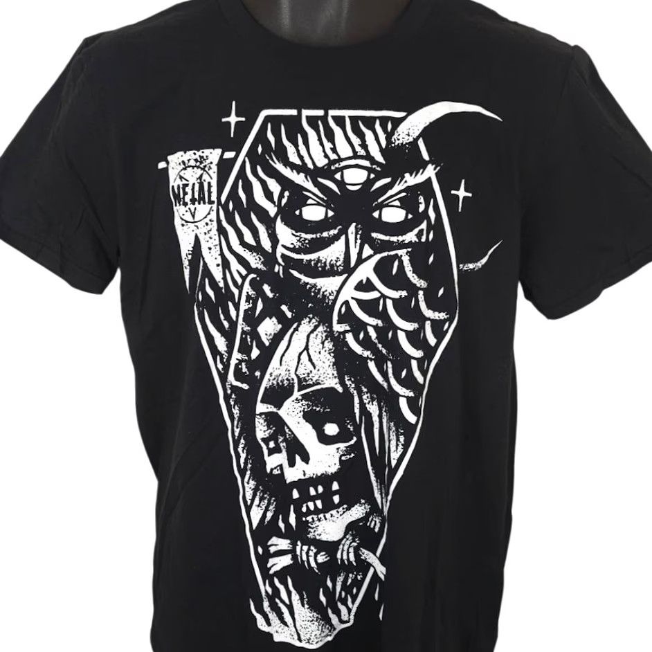Anvil Owl Skull Coffin T Shirt Mens Size Medium Black Metal Pentagram Pagan Occult Size US M / EU 48-50 / 2 - 2 Thumbnail