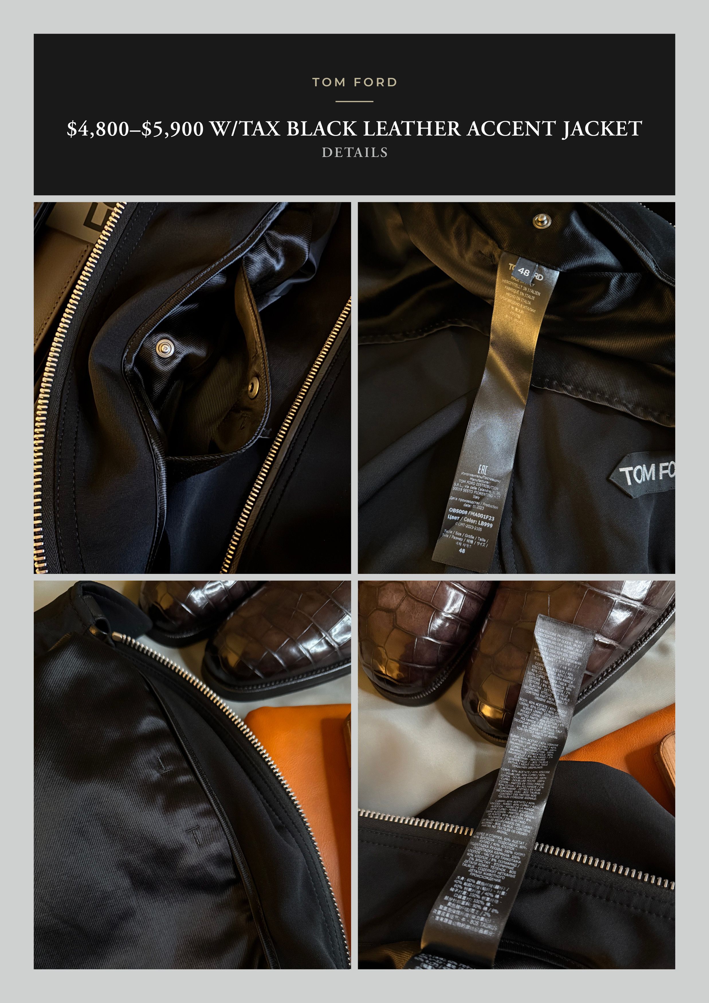 Tom Ford Ultimate Rare $5K w/tax TOM FORD Leather Accent Jacket Size US M / EU 48-50 / 2 - 22 Thumbnail