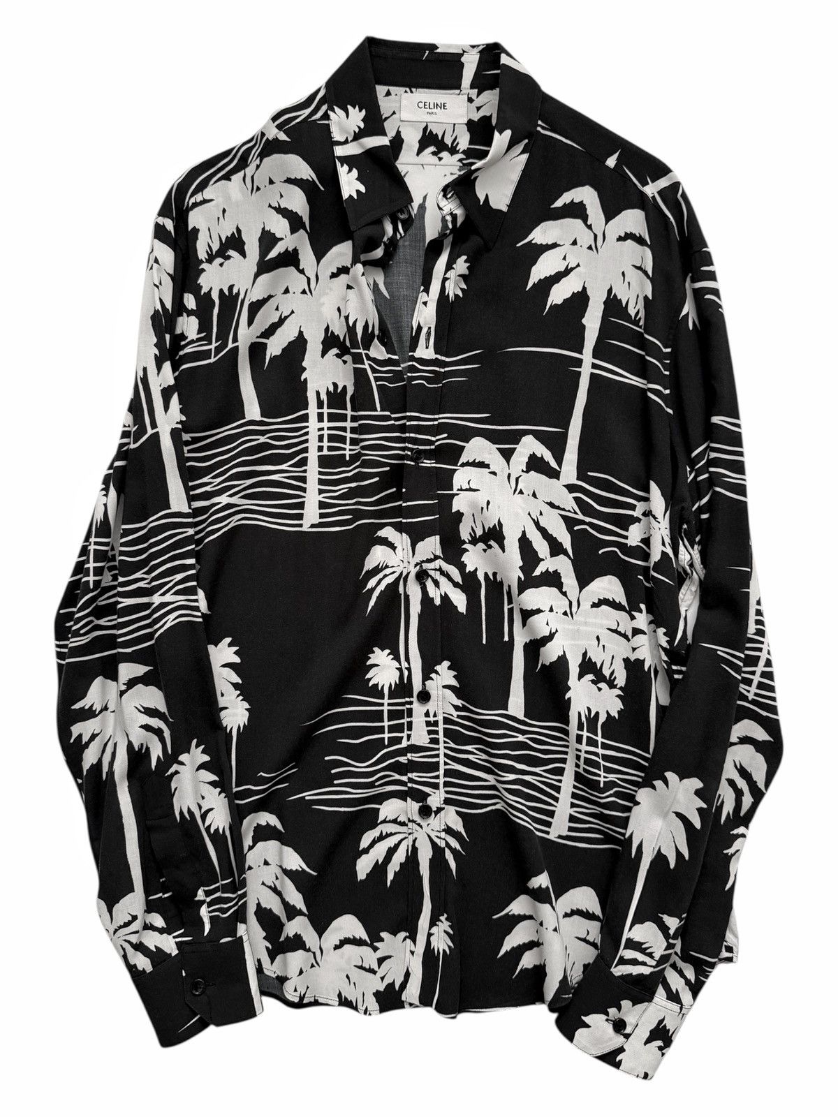 Celine Sz40 Viscose Palm Tree Black Shirt L/S Size US L / EU 52-54 / 3 - 1 Thumbnail
