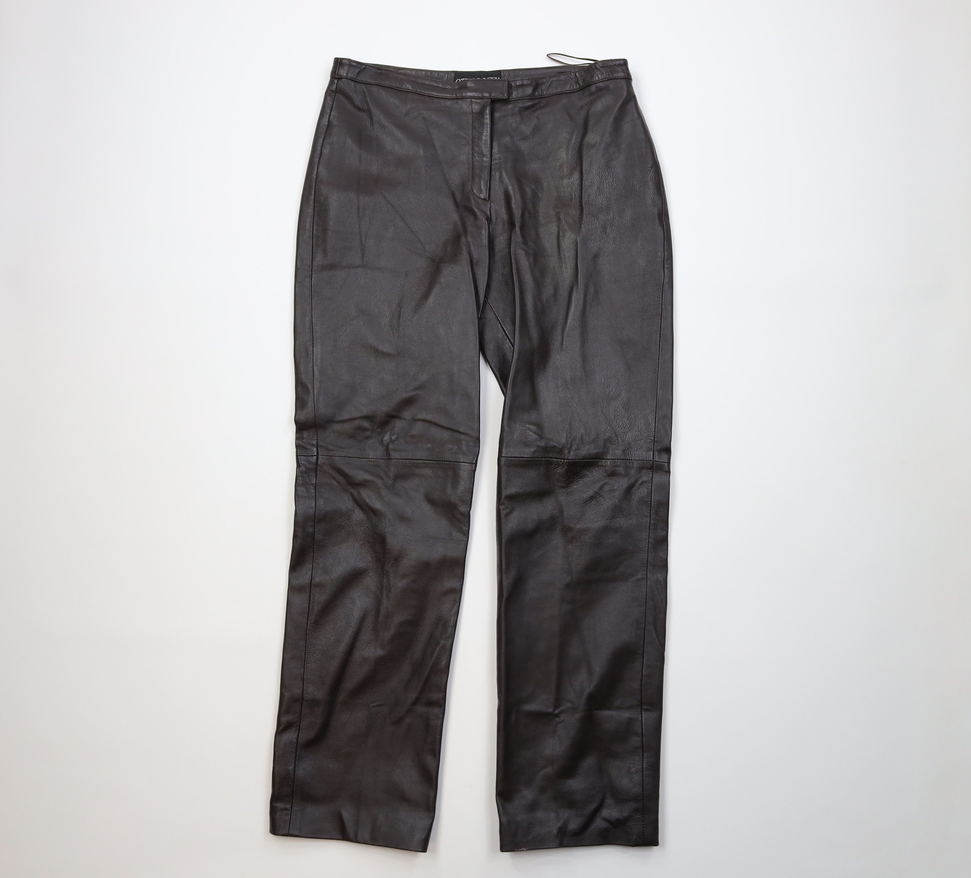 Vintage Vintage 90s Streetwear Flared Leather Pants Trousers Brown Size 34" / US 12 / IT 48 - 1 Thumbnail