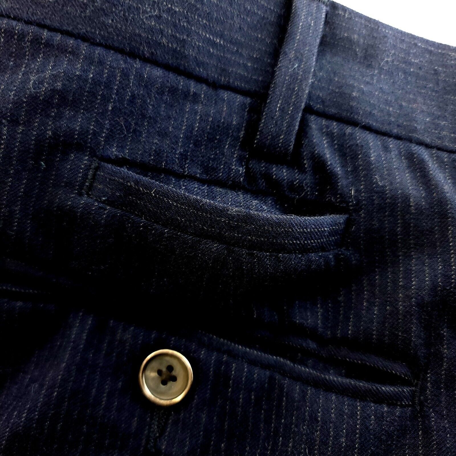 Hart Schaffner Marx Hart Schaffner Marx Flannel Wool Blue Striped Flat Front Dre Size 36R - 8 Thumbnail
