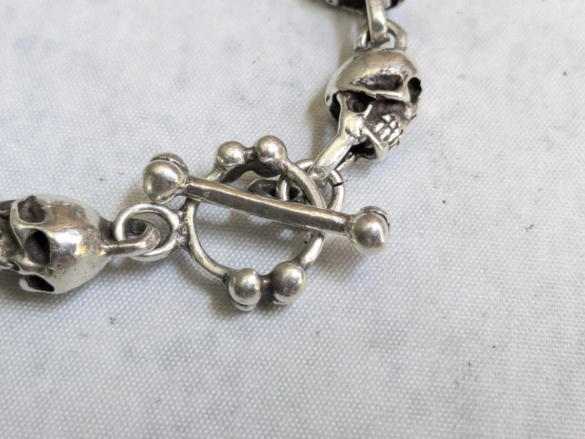 Jewelry Vintage Sterling Silver Skull Bracelet 7.5" Skeleton Mexico Size ONE SIZE - 4 Thumbnail