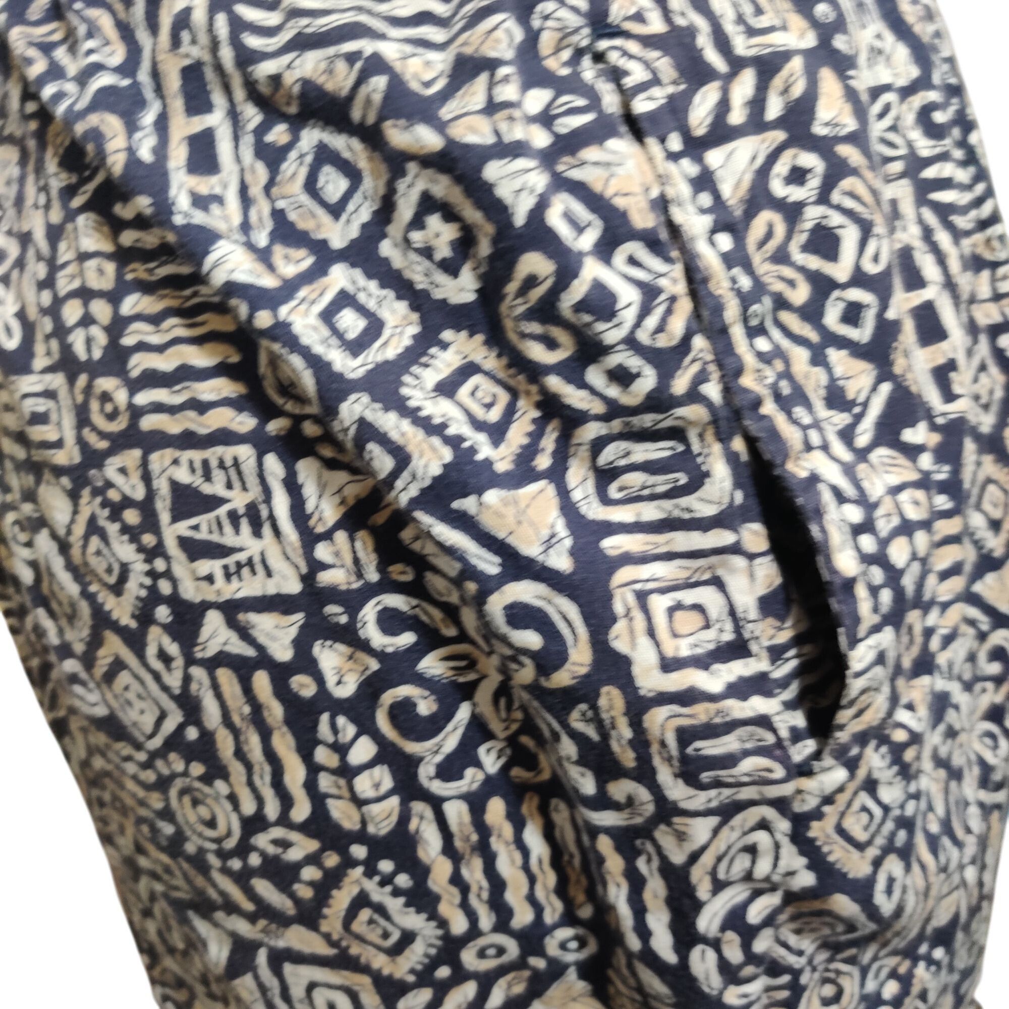 Other Appleseeds 14 Navy Tan Tribal Print Cotton Pants Tiki Oasis Size 36" / US 14 / IT 50 - 10 Thumbnail