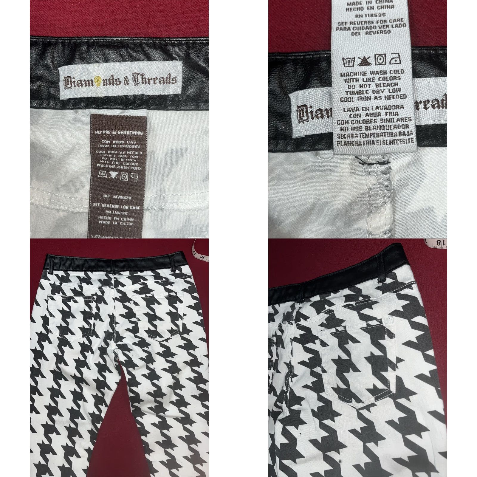 Vintage VINTAGE Hounds Tooth Black White EMO Punk JEANS size 13 Zip Up Y2K Funky Oversized Print Size 34" / US 12 / IT 48 - 8 Thumbnail