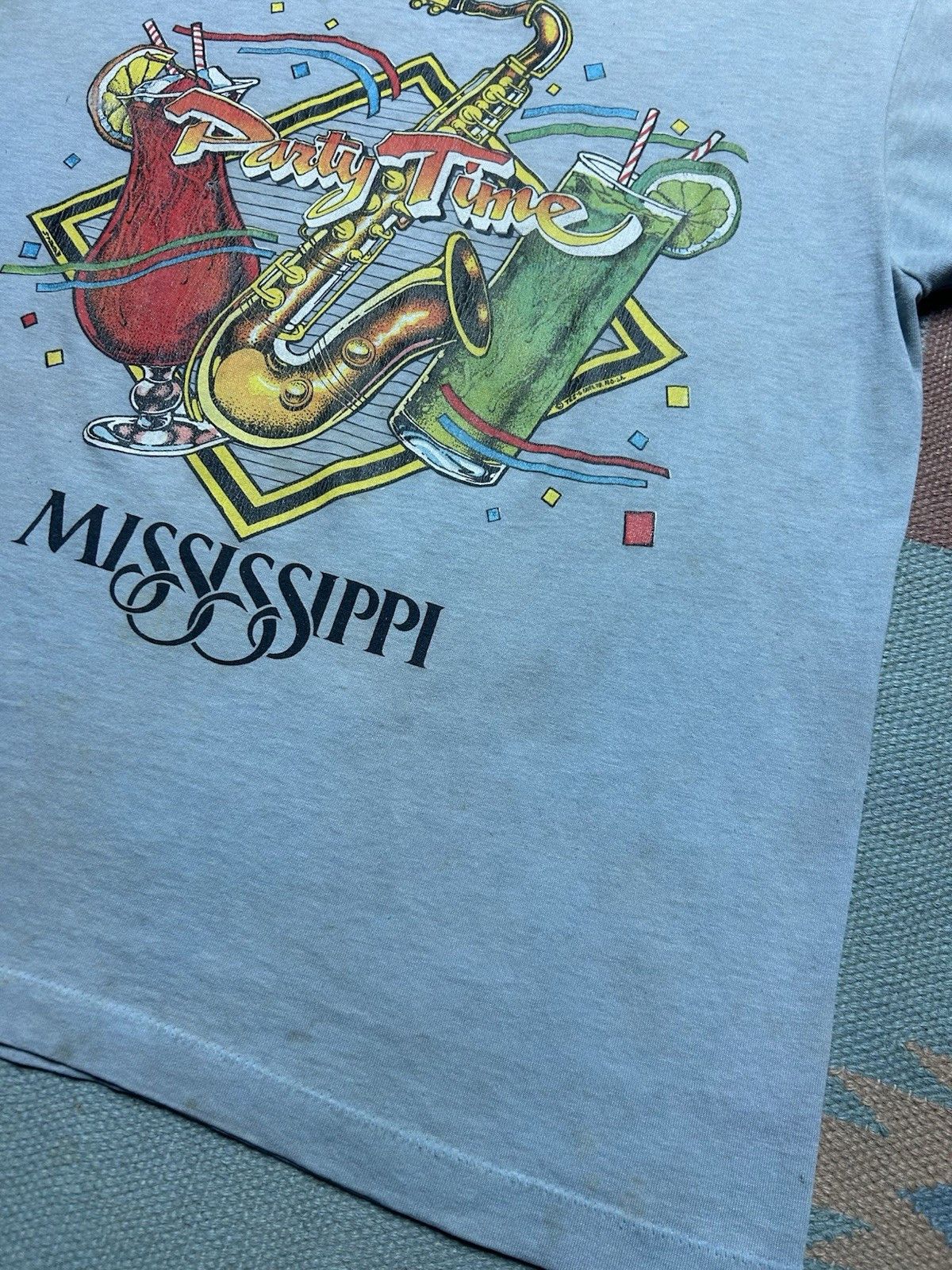 Vintage Vtg 80s t shirt party time Mississippi jazz alcohol distre L Size US L / EU 52-54 / 3 - 5 Thumbnail